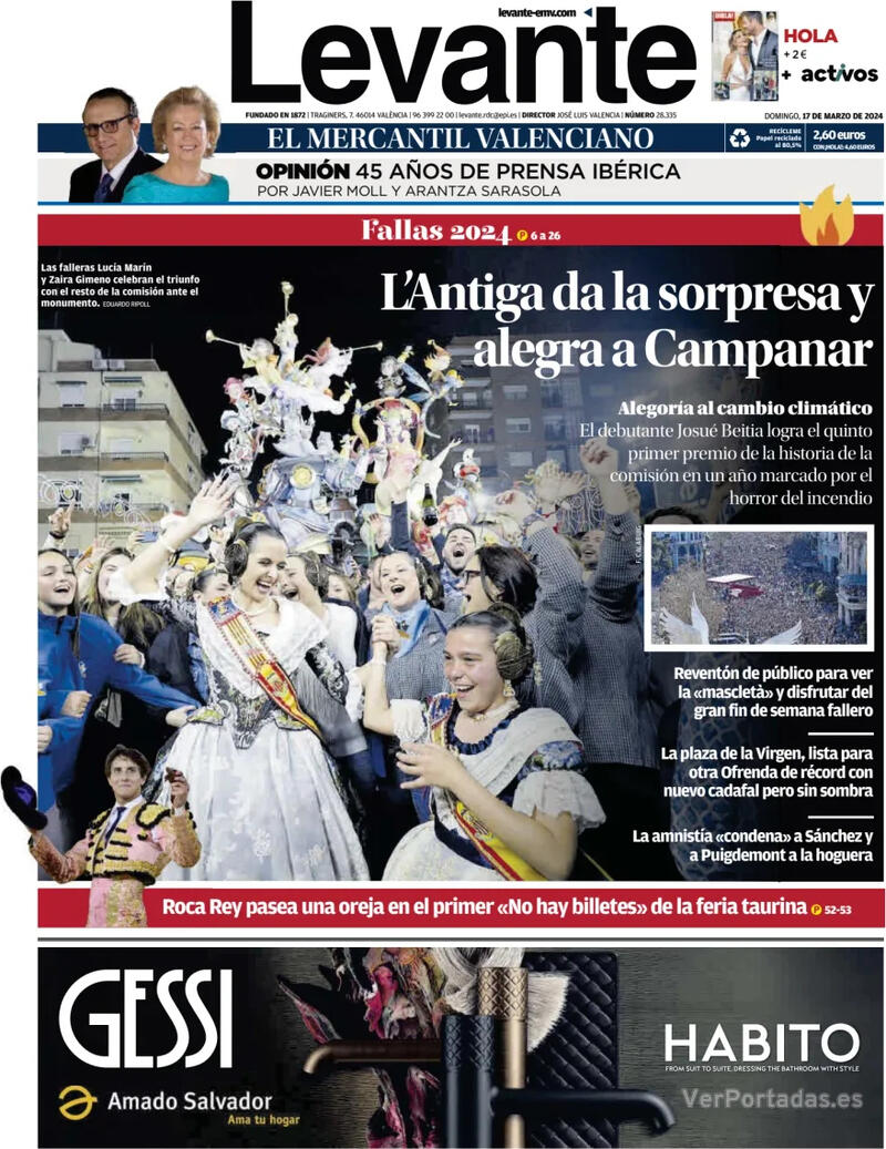 Portada Levante 2024-03-18