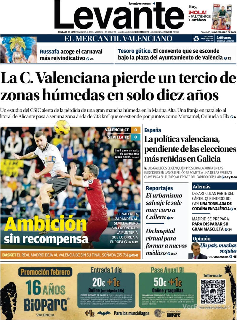 Portada Faro de Vigo 2024-02-18