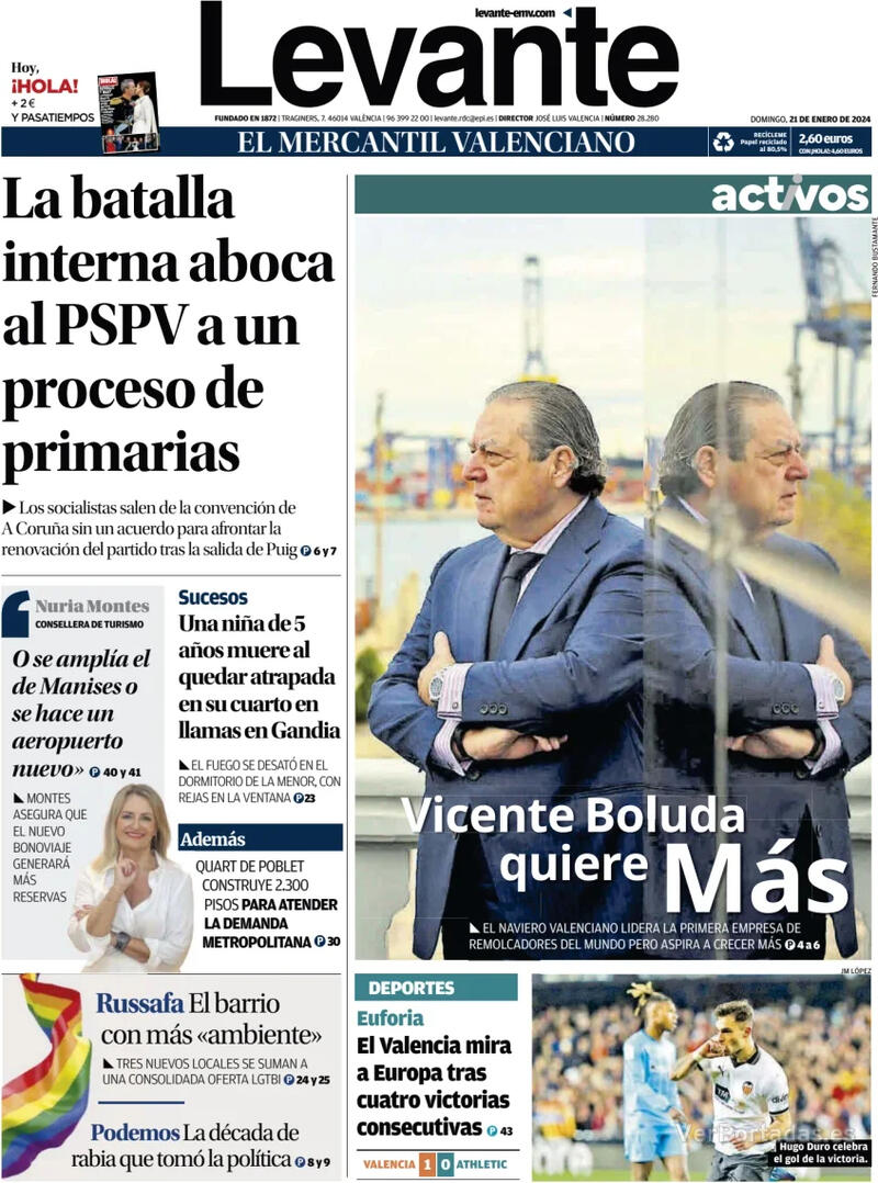 Portada Faro de Vigo 2024-01-21