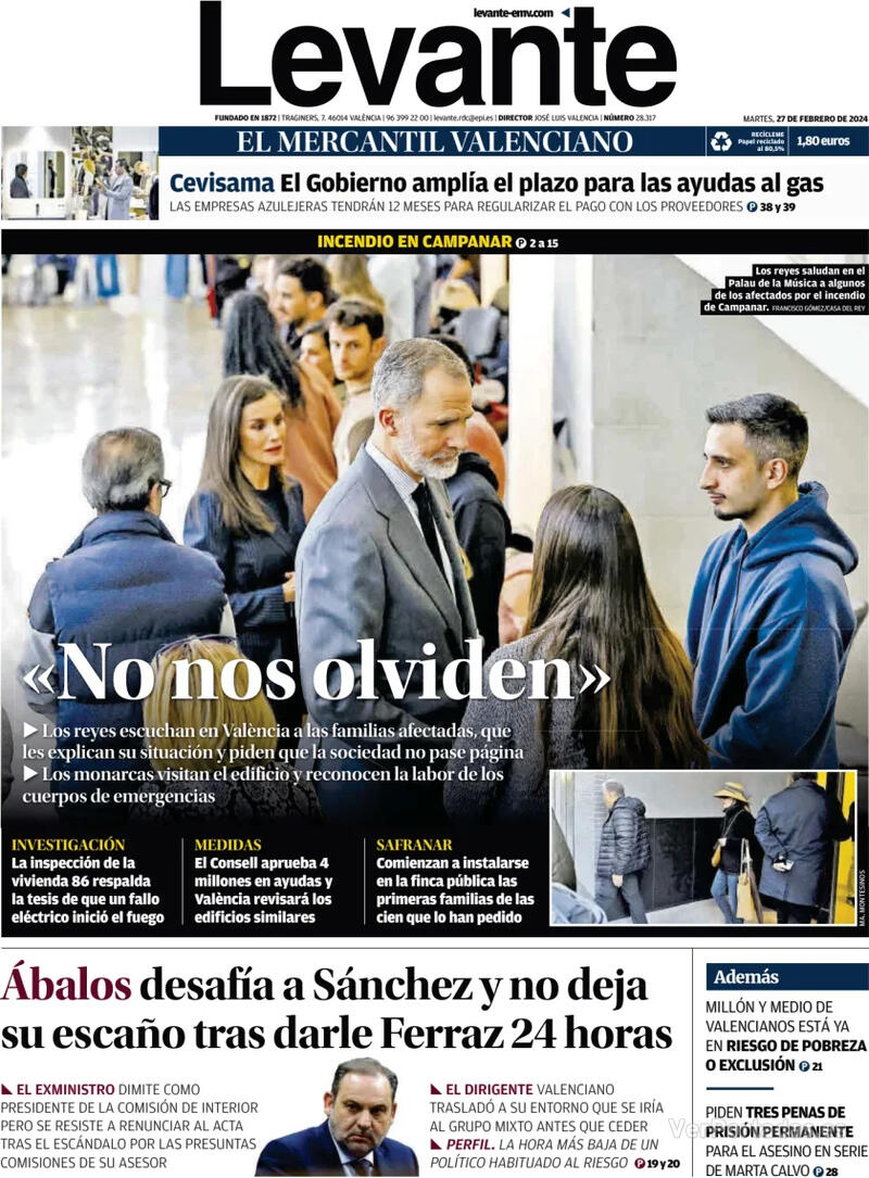 Portada Levante 2024-02-28