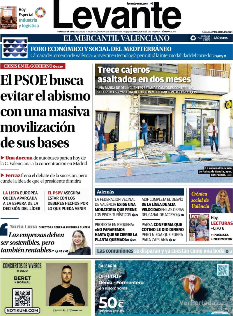 Portada Levante 2024-04-28