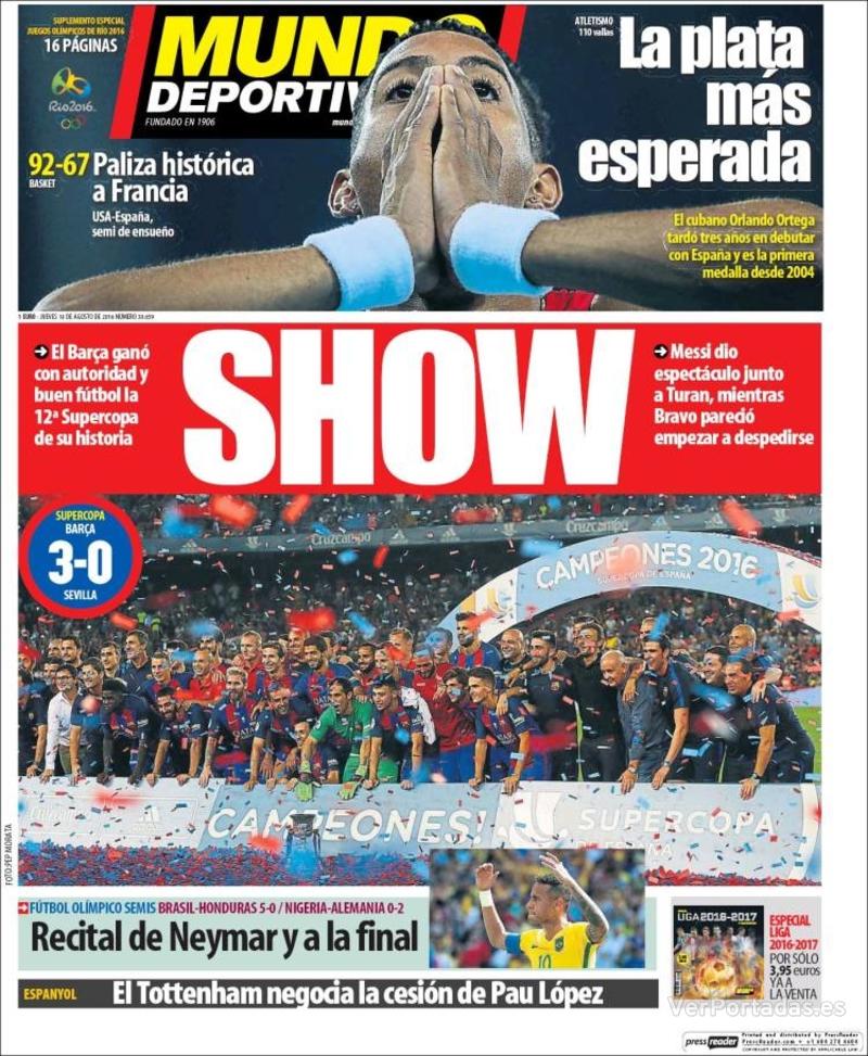 Portada Mundo Deportivo 2016-08-19