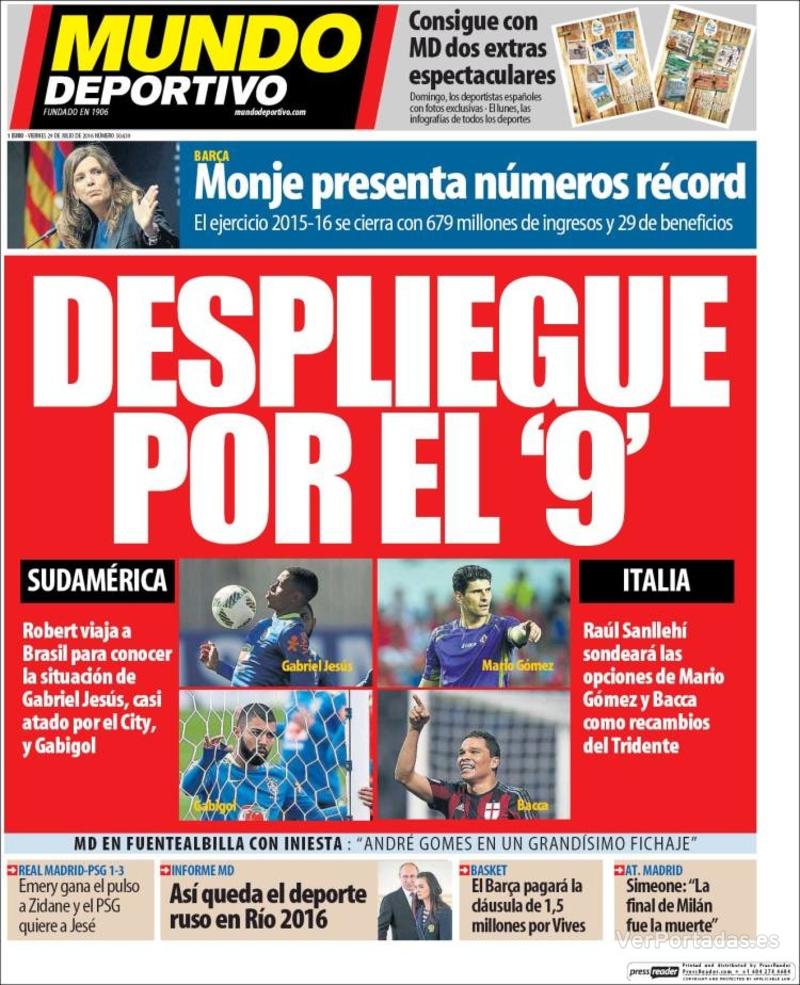 Portada Mundo Deportivo 2016-07-30