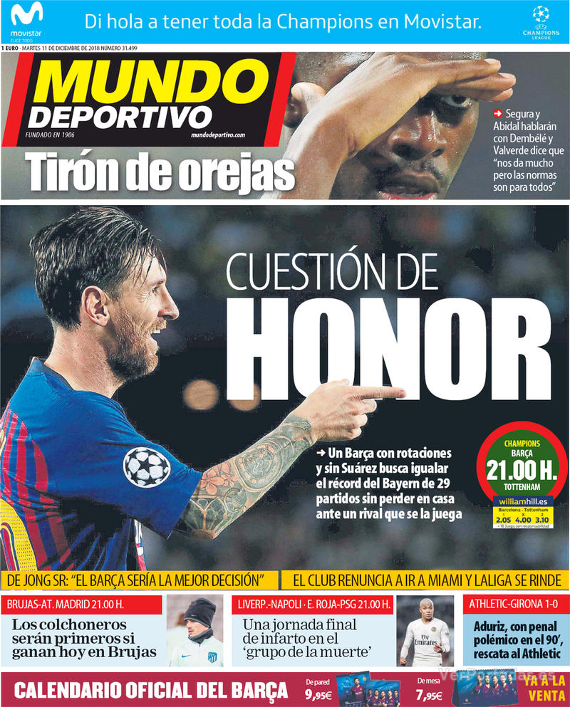 Portada Mundo Deportivo 2018-12-12