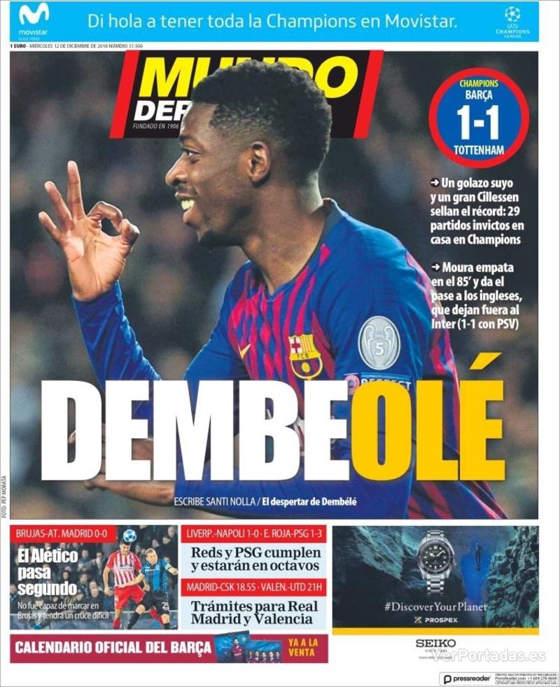 Portada Mundo Deportivo 2018-12-13