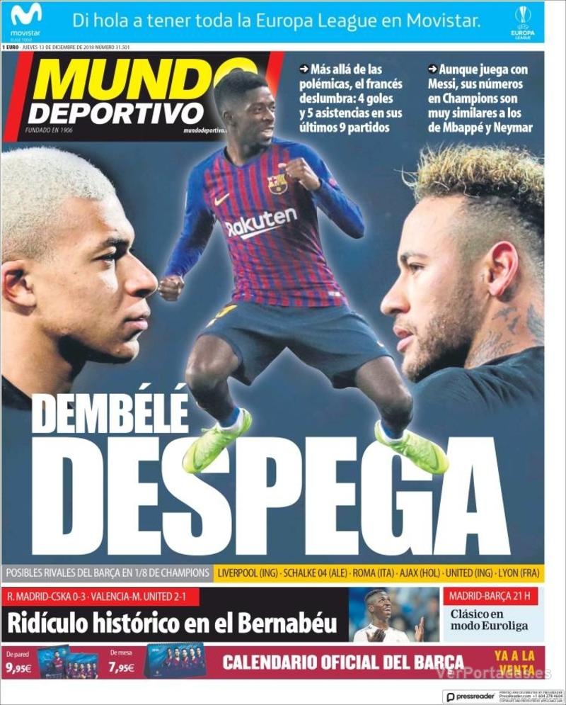 Portada Mundo Deportivo 2018-12-14