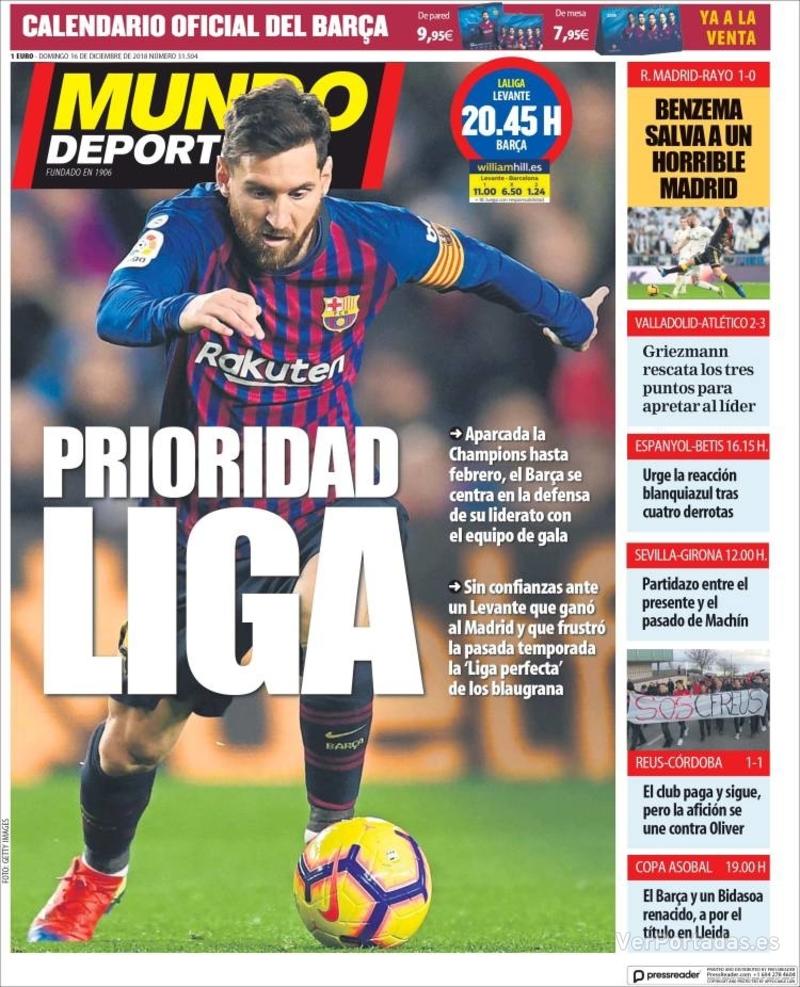 Portada Mundo Deportivo 2018-12-17