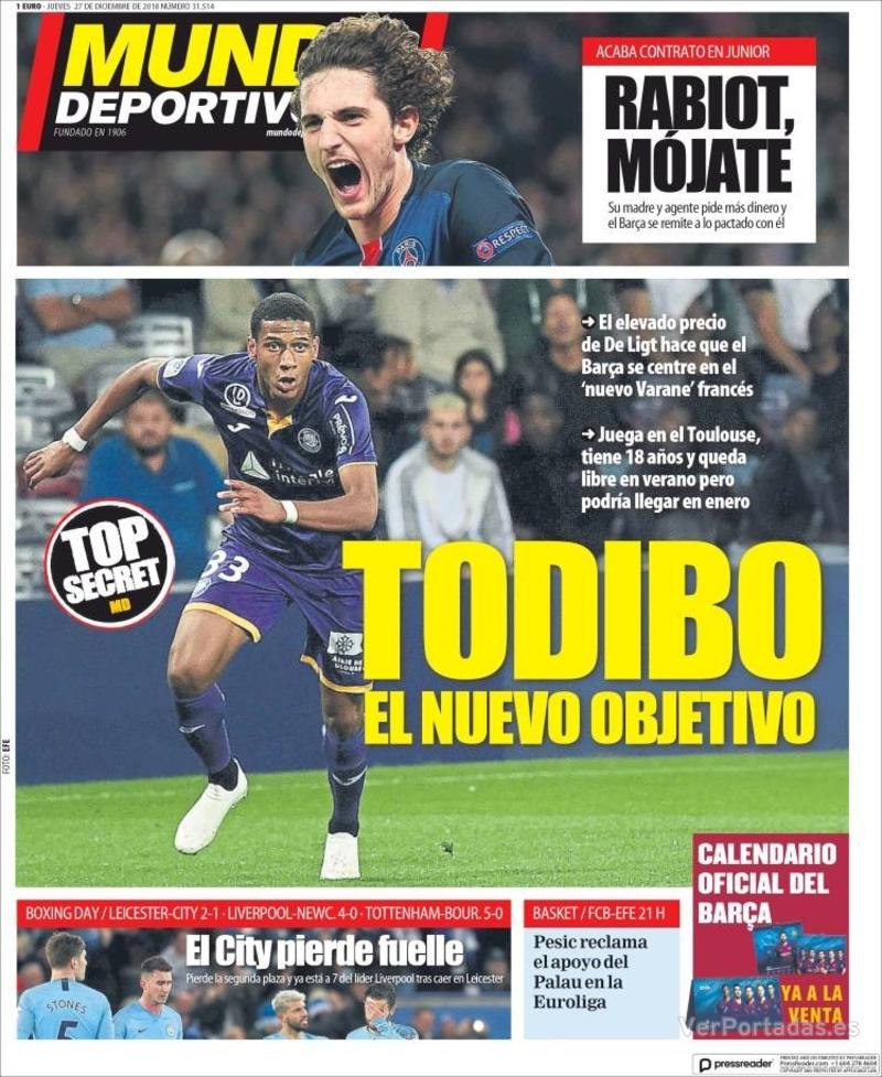 Portada Mundo Deportivo 2018-12-28