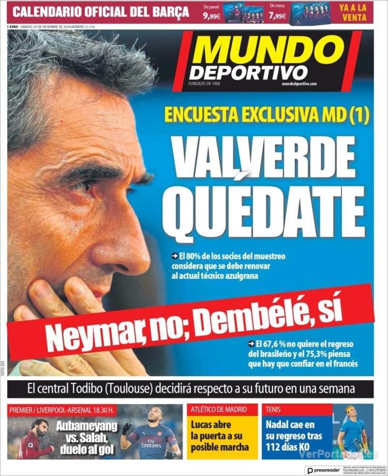 Portada Mundo Deportivo 2018-12-30