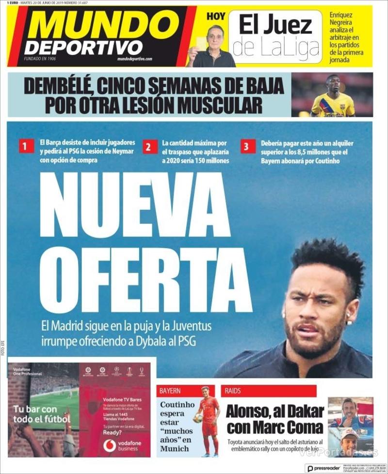 Portada de Mundo Deportivo Portada Superdeporte 2019-08-20