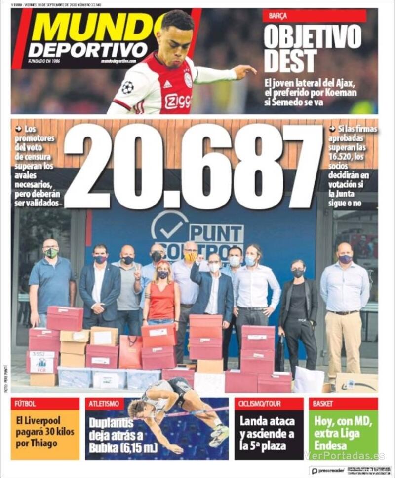 Portada Mundo Deportivo 2020-09-19
