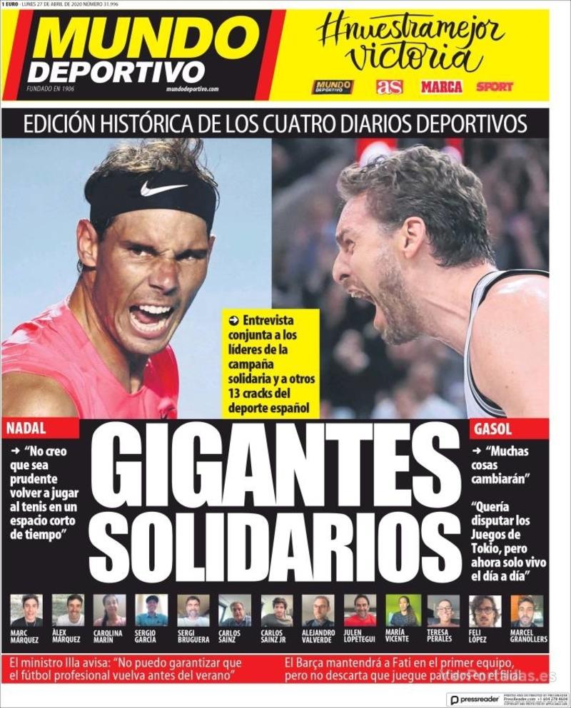 Portada L'Esportiu 2020-04-27