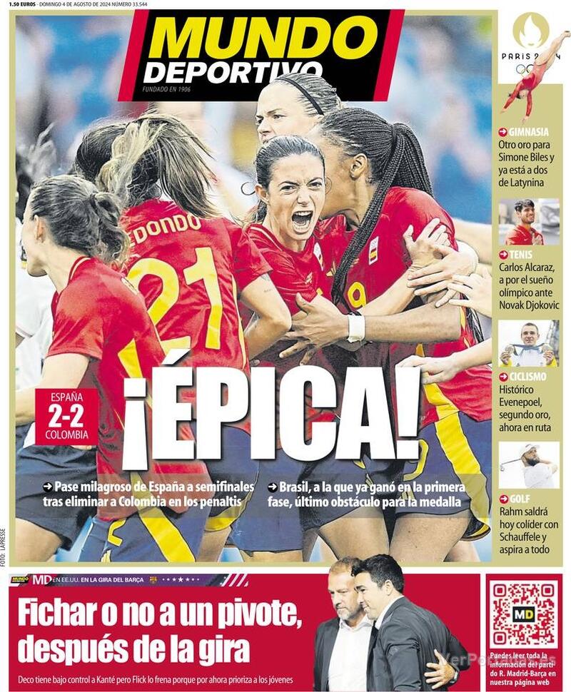 PORTADAS PRENSA DEPORTIVA DOMINGO 4 DE AGOSTO Portada-periodico-mundo-deportivo-04-08-2024-a62271f8