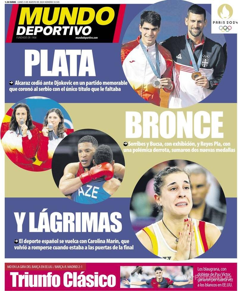 PORTADAS PRENSA DEPORTIVA LUNES 5 DE AGOSTO Portada-periodico-mundo-deportivo-05-08-2024-defd6bf2