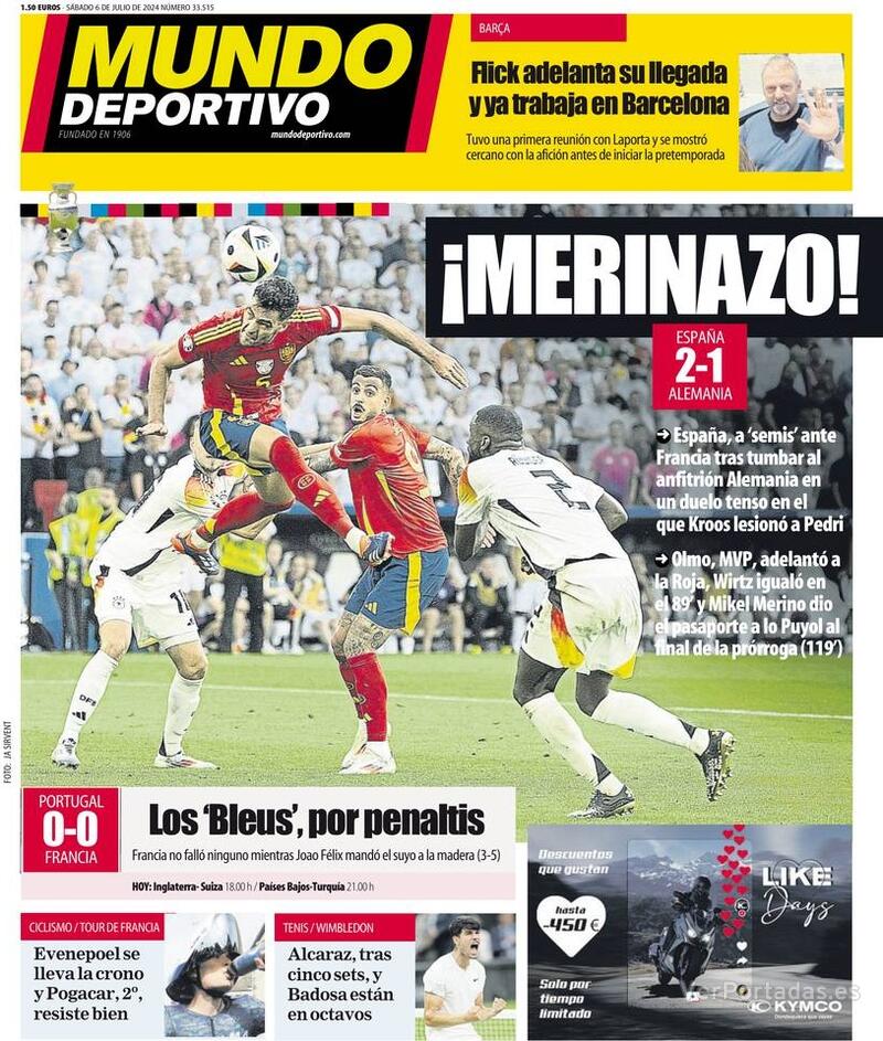 PORTADAS PRENSA DEPORTIVA SABADO 06 DE JULIO Portada-periodico-mundo-deportivo-06-07-2024-96b9673a