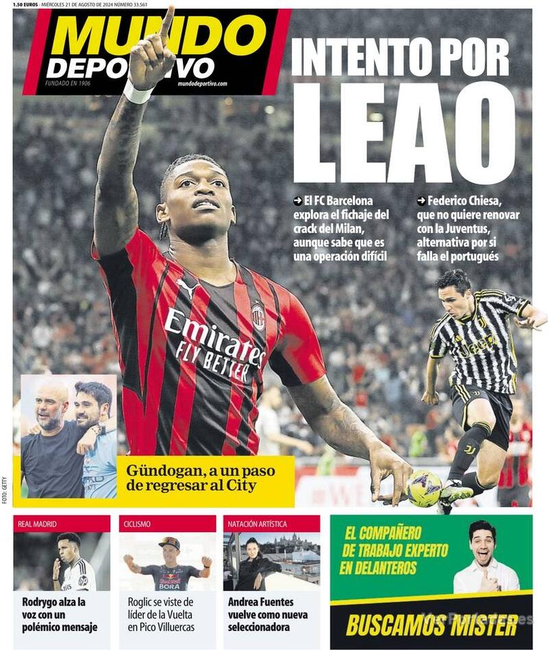 PORTADAS PRENSA DEPORTIVA MIERCOLES 21 DE AGOSTO Portada-periodico-mundo-deportivo-21-08-2024-697b4007