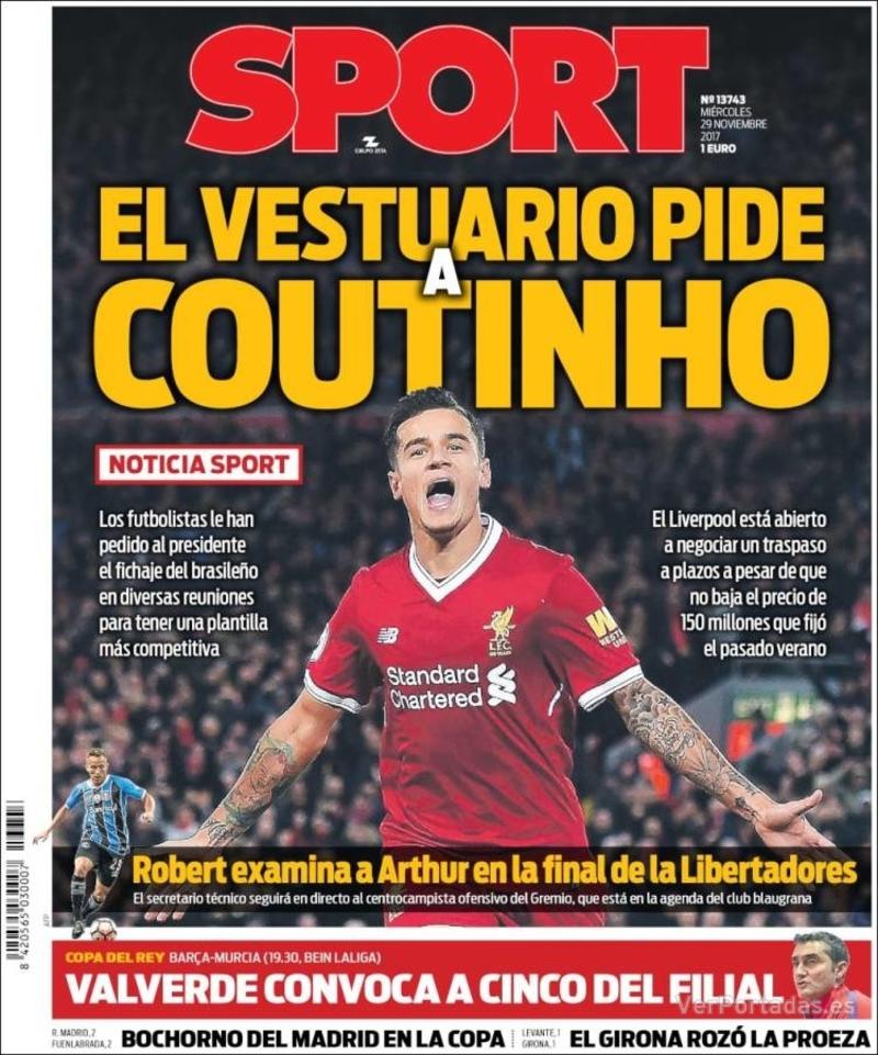 Portada Mundo Deportivo 2017-11-29