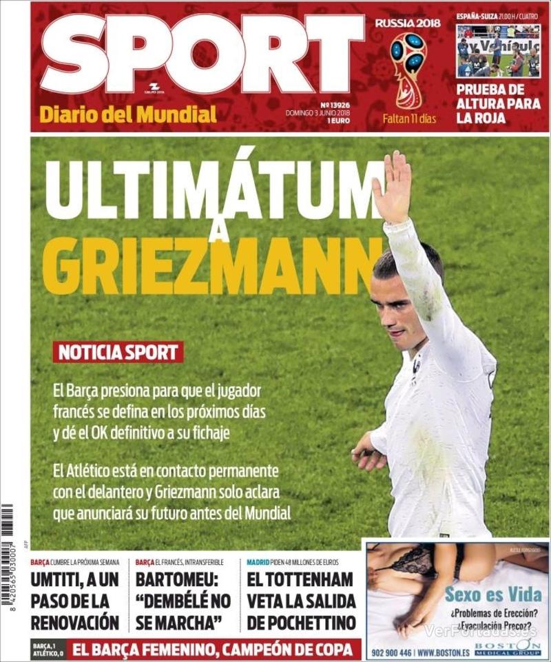 Portada Mundo Deportivo 2018-06-03