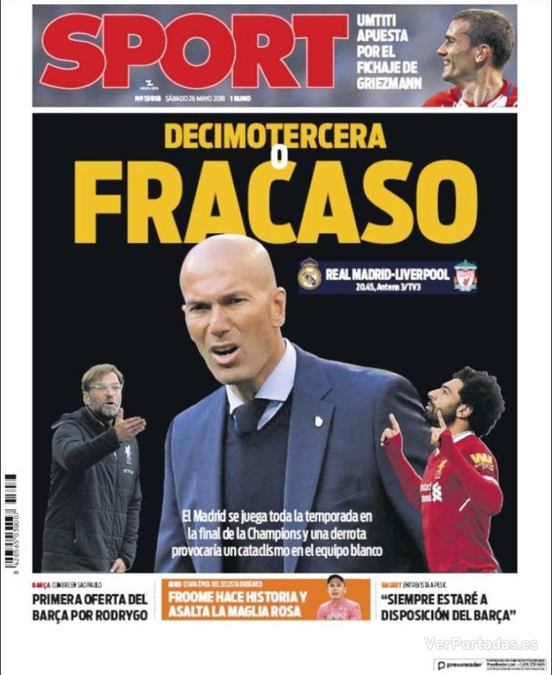Portada de Sport Portada Sport 2018-05-26