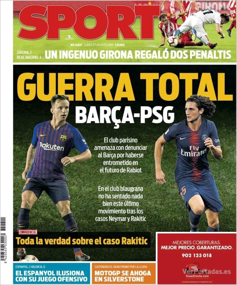 Portada Mundo Deportivo 2018-08-27
