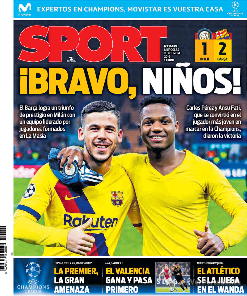Portada de Sport Portada Mundo Deportivo 2019-12-11