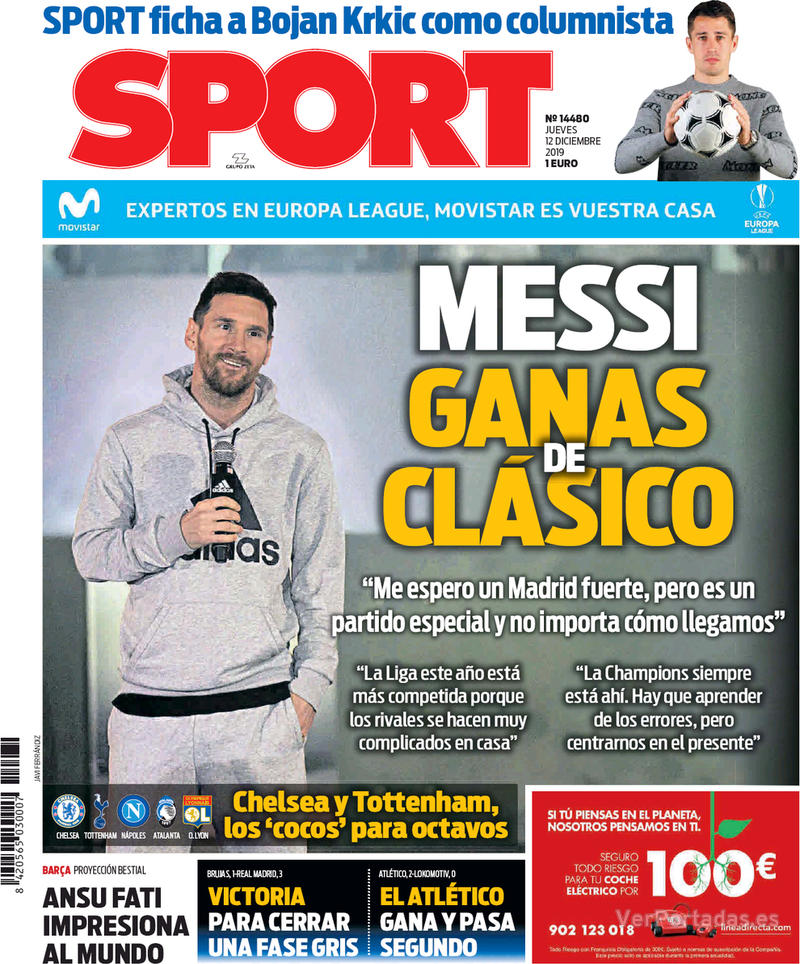 Portada Mundo Deportivo 2019-12-12
