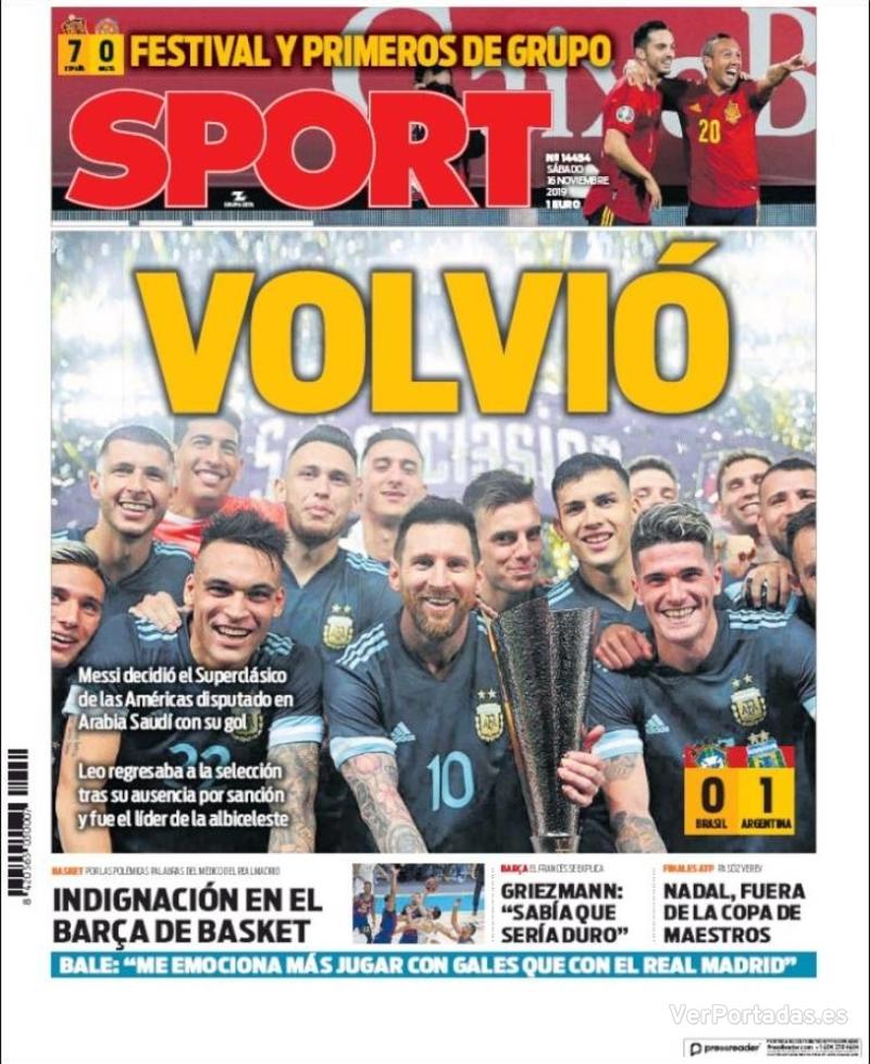 Portada Mundo Deportivo 2019-11-16