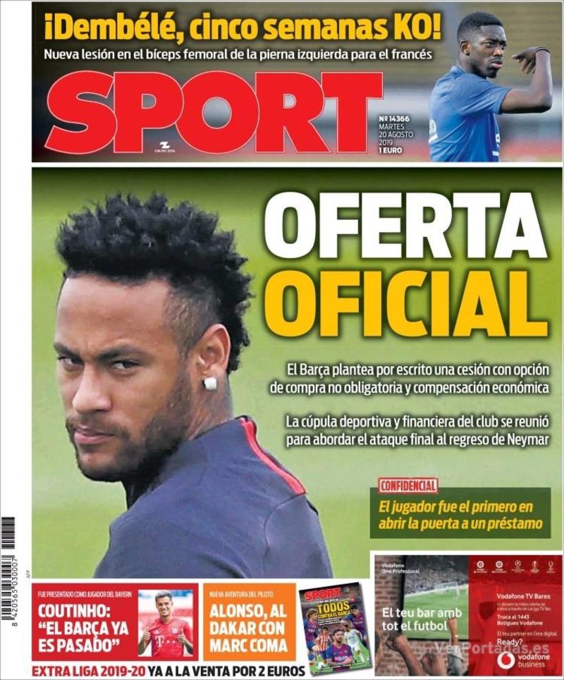 Portada de Sport Portada Mundo Deportivo 2019-08-20