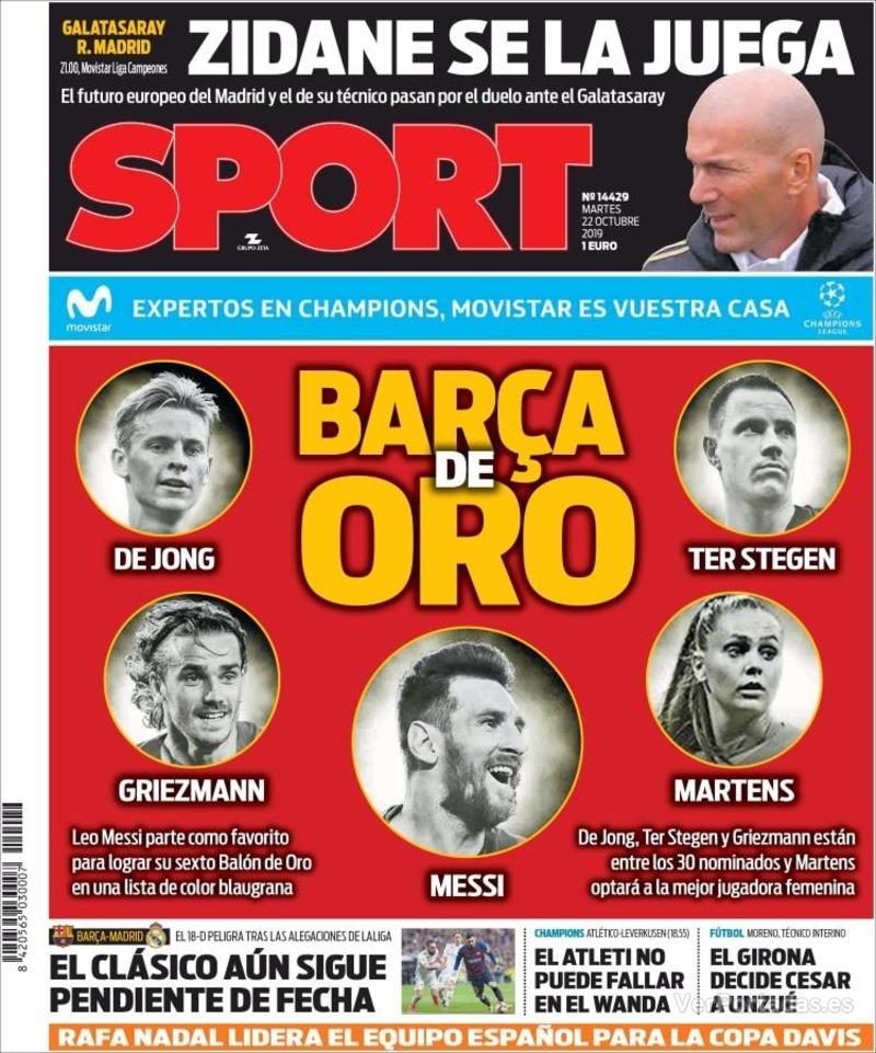 Portada de Sport Portada Mundo Deportivo 2019-10-22