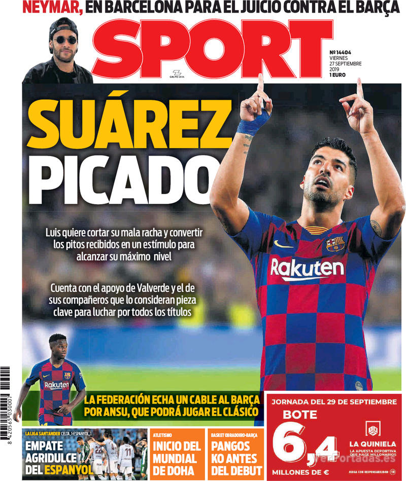 Portada Mundo Deportivo 2019-09-27