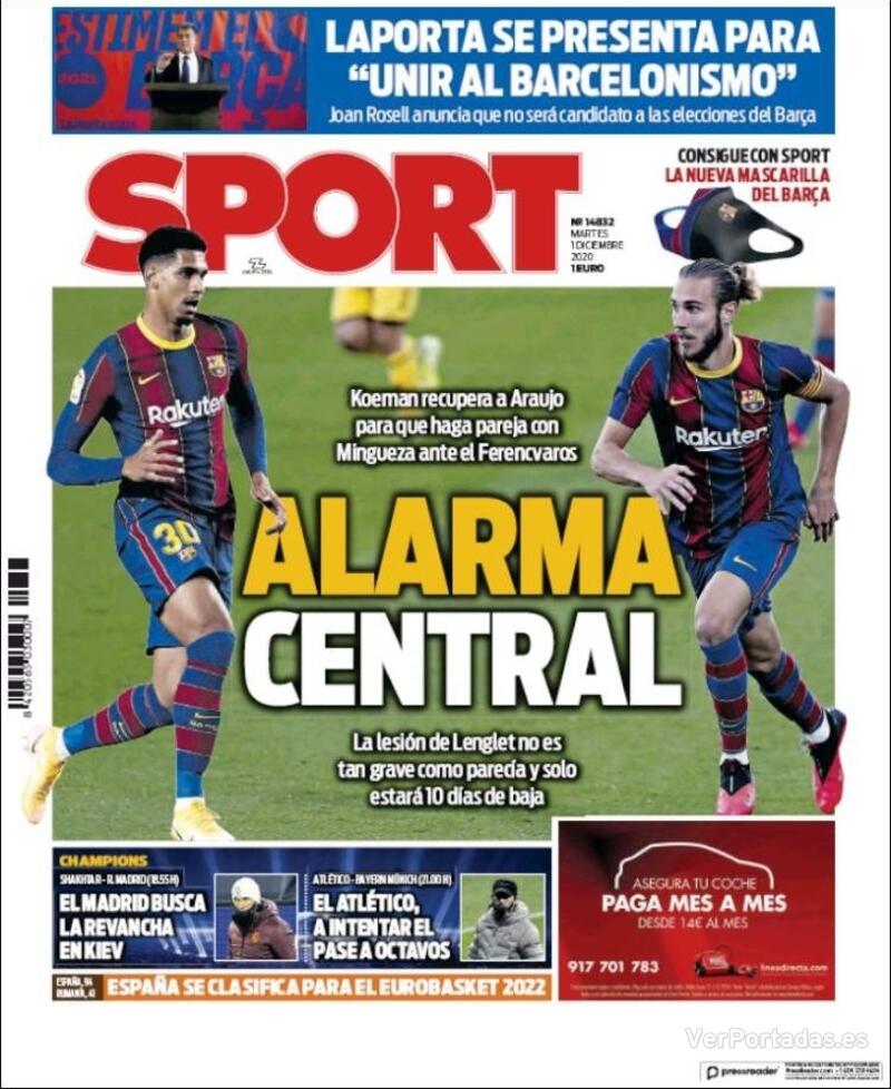 Portada de Sport Portada Mundo Deportivo 2020-12-01