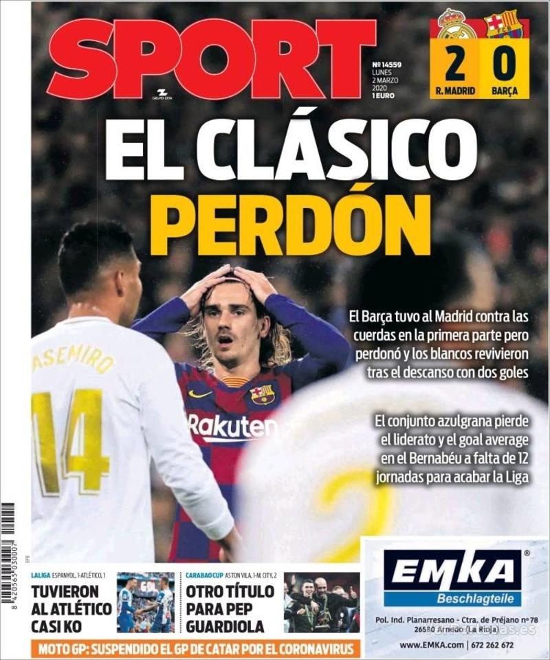 Portada Mundo Deportivo 2020-03-02