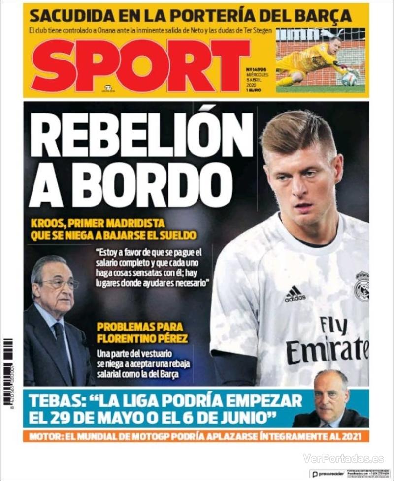 Portada de Sport Portada Mundo Deportivo 2020-04-08