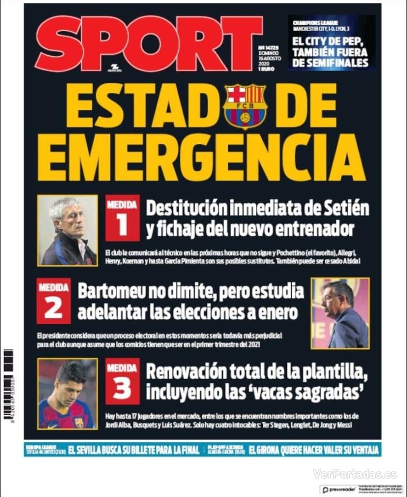 Portada Mundo Deportivo 2020-08-16