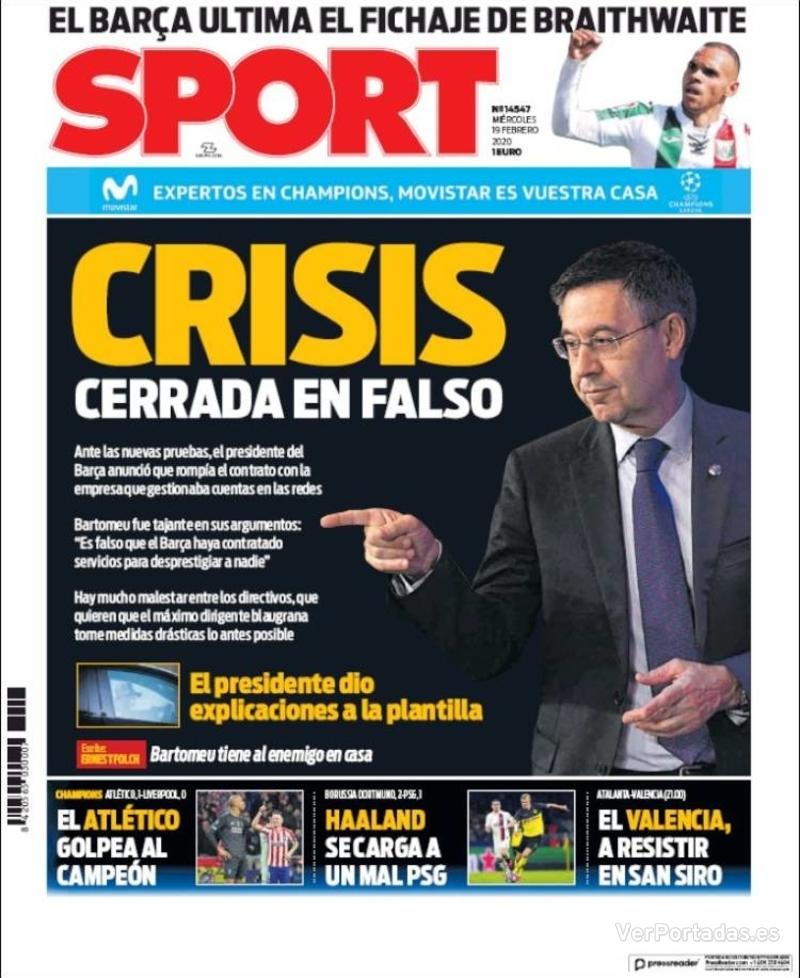 Portada Mundo Deportivo 2020-02-19