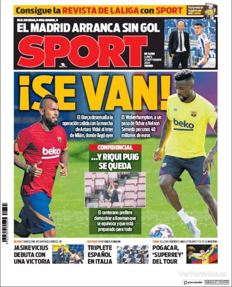 Portada de Sport Portada Mundo Deportivo 2020-09-21