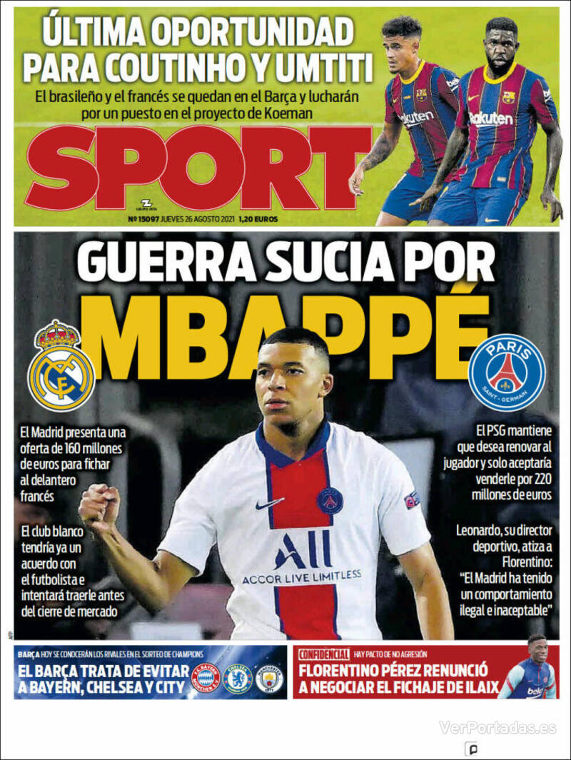 Portada Sport 2021-08-27