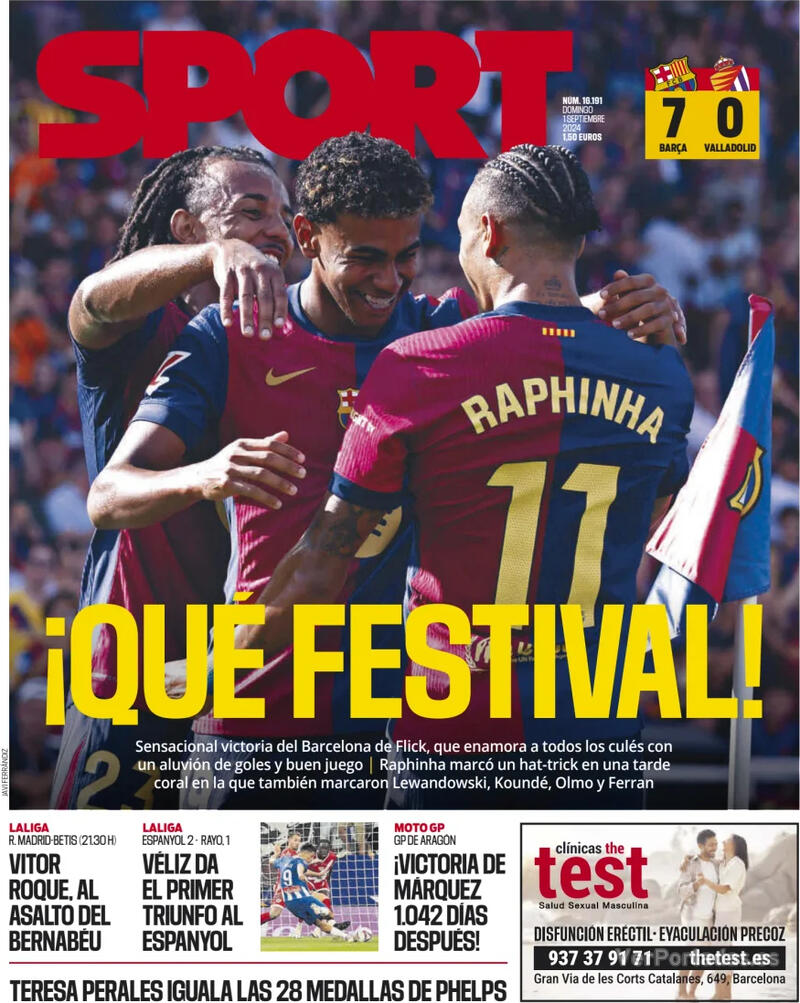 PORTADAS PRENSA DEPORTIVA  DOMINGO 1 DE SEPTIEMBRE Portada-periodico-sport-01-09-2024-355d3c9b