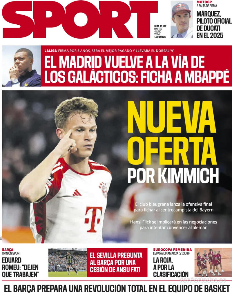 PORTADAS PRENSA DEPORTIVA LUNES 04 DE JUNIO Portada-periodico-sport-04-06-2024-110b4023