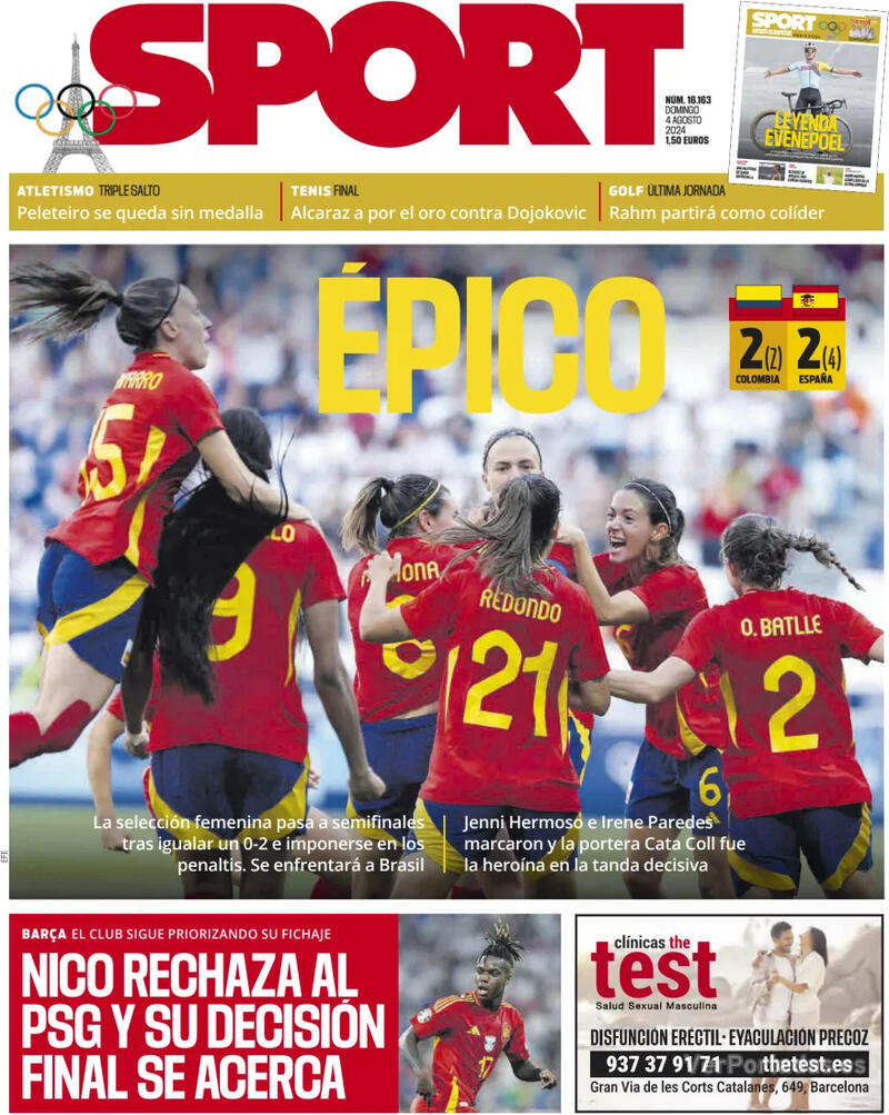 PORTADAS PRENSA DEPORTIVA DOMINGO 4 DE AGOSTO Portada-periodico-sport-04-08-2024-8030c881