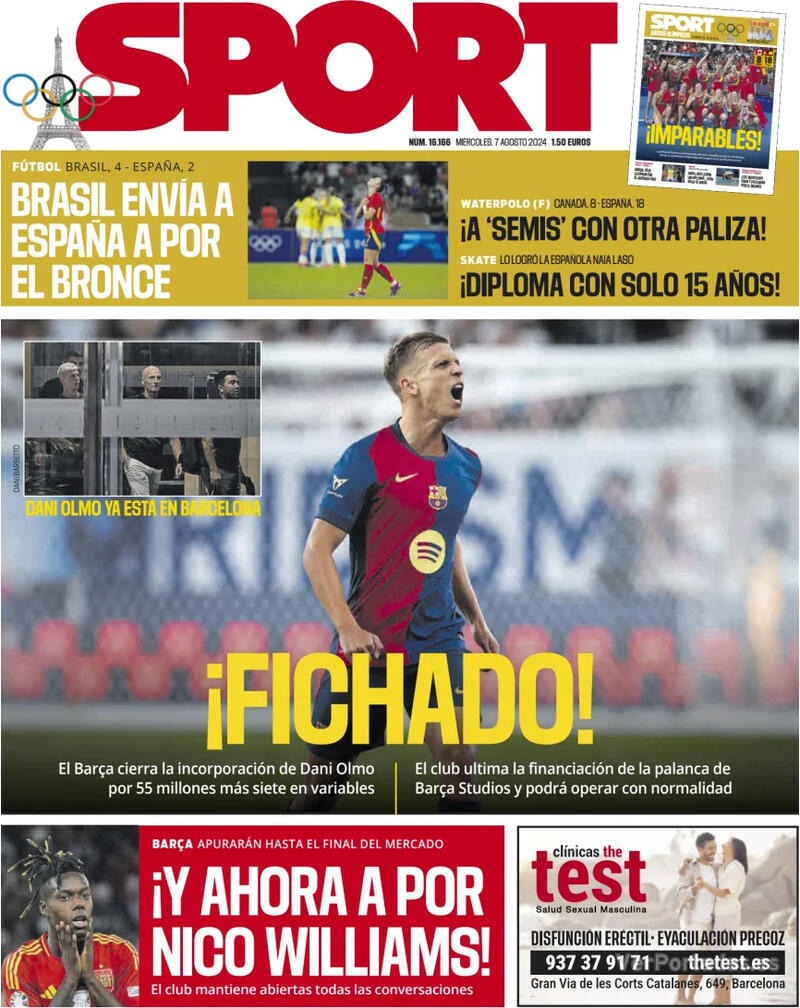 PORTADAS PRENSA DEPORTIVA MIERCOLES 7 DE AGOSTO Portada-periodico-sport-07-08-2024-16d44f42