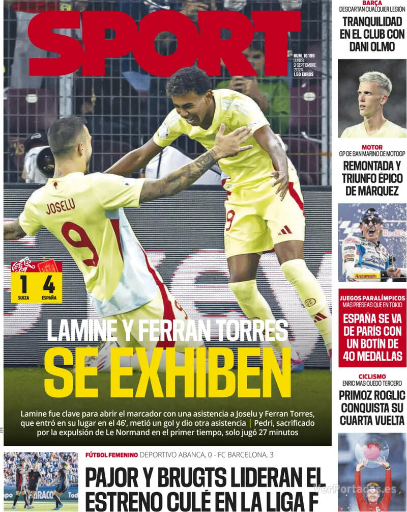 PORTADAS PRENSA DEPORTIVA LUNES 9 DE SEPTIEMBRE Portada-periodico-sport-09-09-2024-5082756f