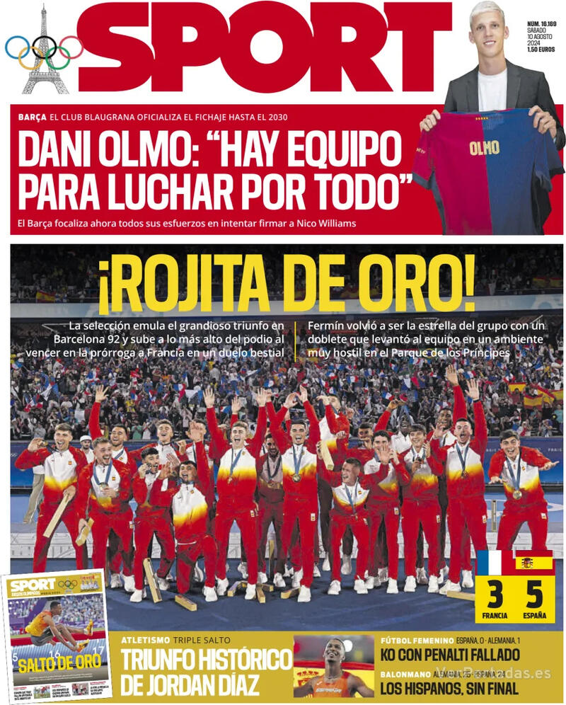 PORTADAS PRENSA DEPORTIVA SABADO 10 DE AGOSTO Portada-periodico-sport-10-08-2024-d00ff44c