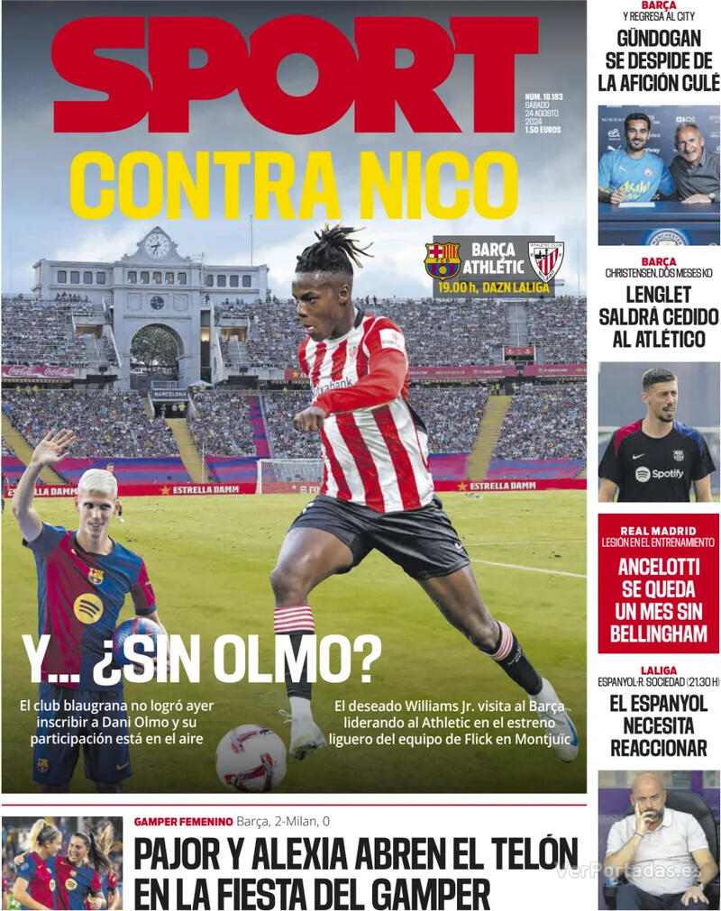 PORTADAS PRENSA DEPORTIVA SABADO 24 DE AGOSTO Portada-periodico-sport-24-08-2024-0ad443db