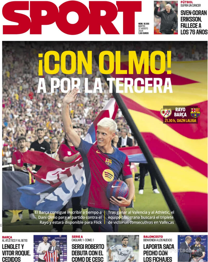 PORTADAS PRENSA DEPORTIVA MARTES 27 DE AGOSTO Portada-periodico-sport-27-08-2024-27020f78