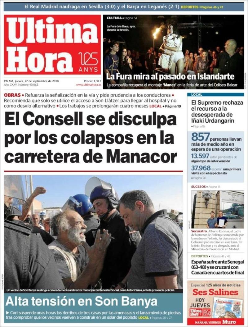 Portada Última Hora 2018-09-28