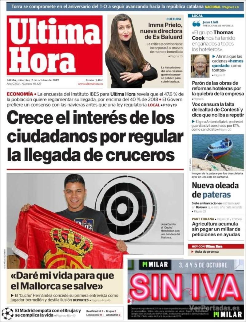 Portada Última Hora 2019-10-03