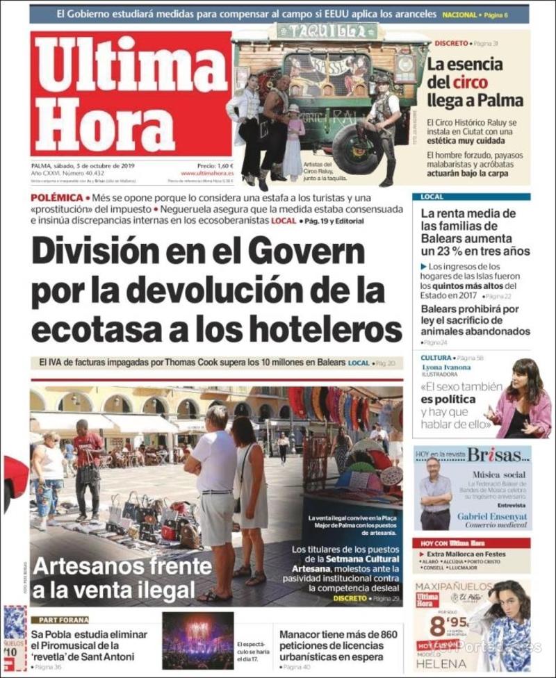 Portada Última Hora 2019-10-06