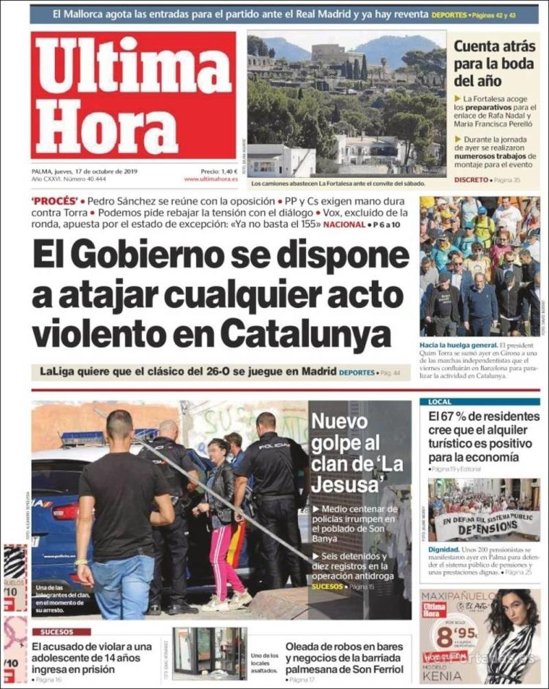 Portada Última Hora 2019-10-18