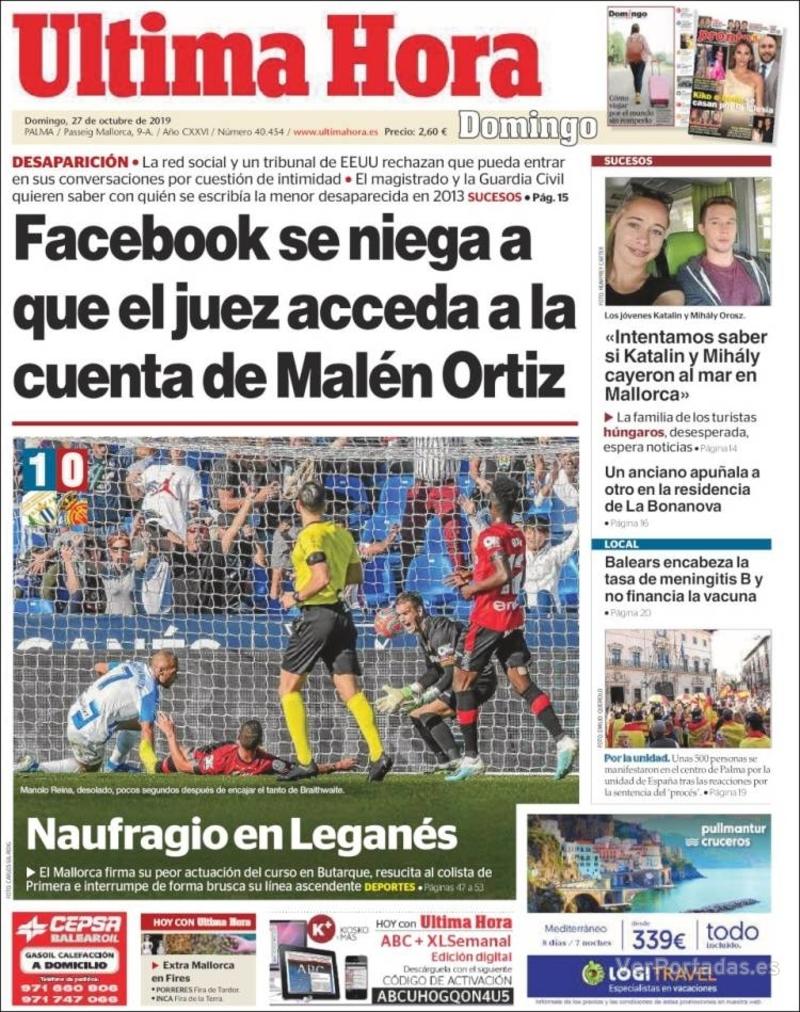 Portada Última Hora 2019-10-28